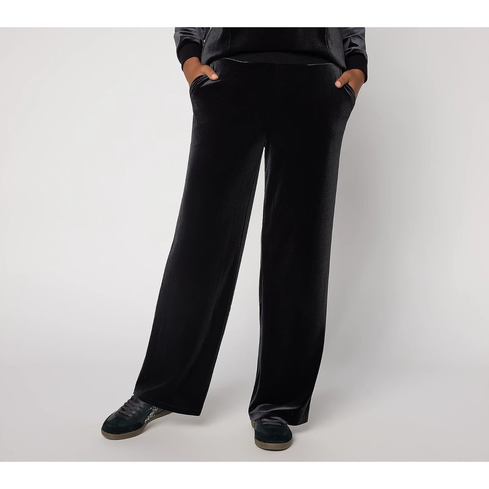 LOGO by Lori‎ Goldstein Regular Velvet Full Length Pants Black, Small   #800Z